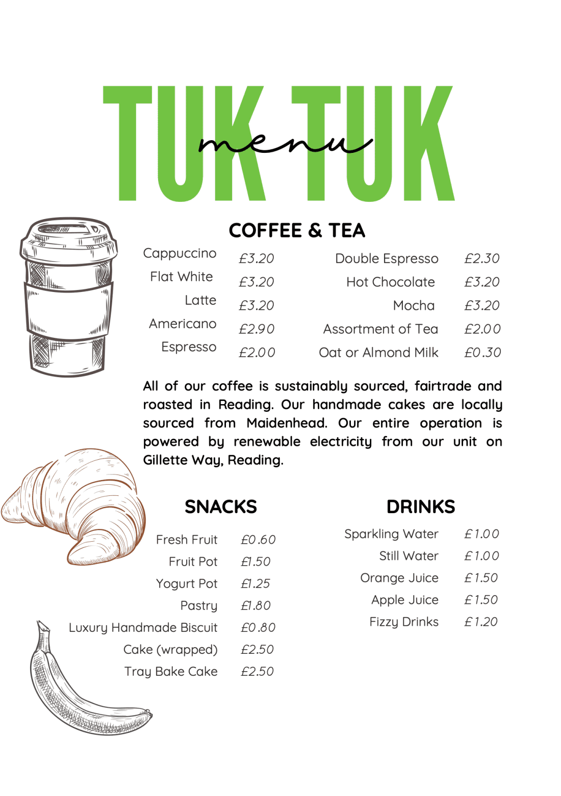 Tuk-Tuk Food and Drink Menu
