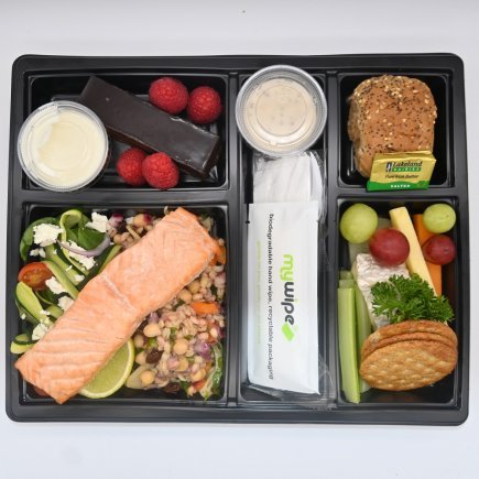  Salmon with Herbed Barley, Courgette and Feta Spinach Bento
